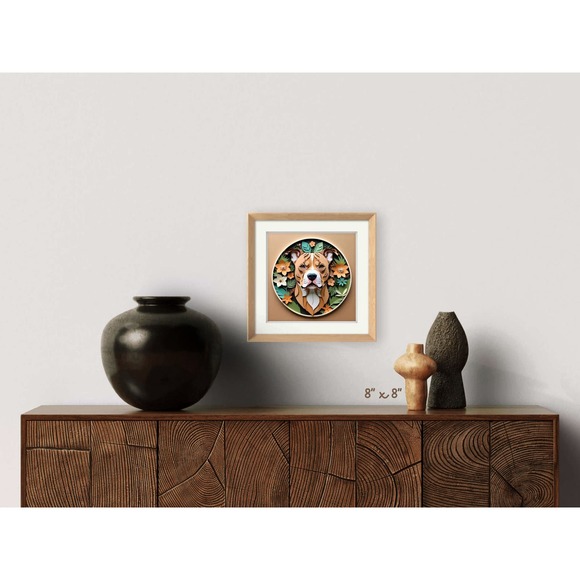 Pit Bull Terrier Papercut Art: 12x12 Red AmStaff Dog Pet Portrait Digital Print - Picture 7 of 7